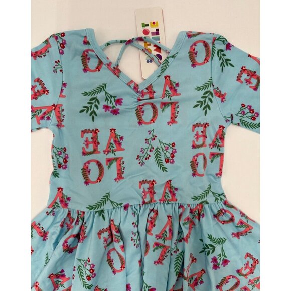 Dot Dot Smile Girl's Ballerina Twirl Dress sz 3-4 NWT LOVE Floral Blue - Picture 2 of 6